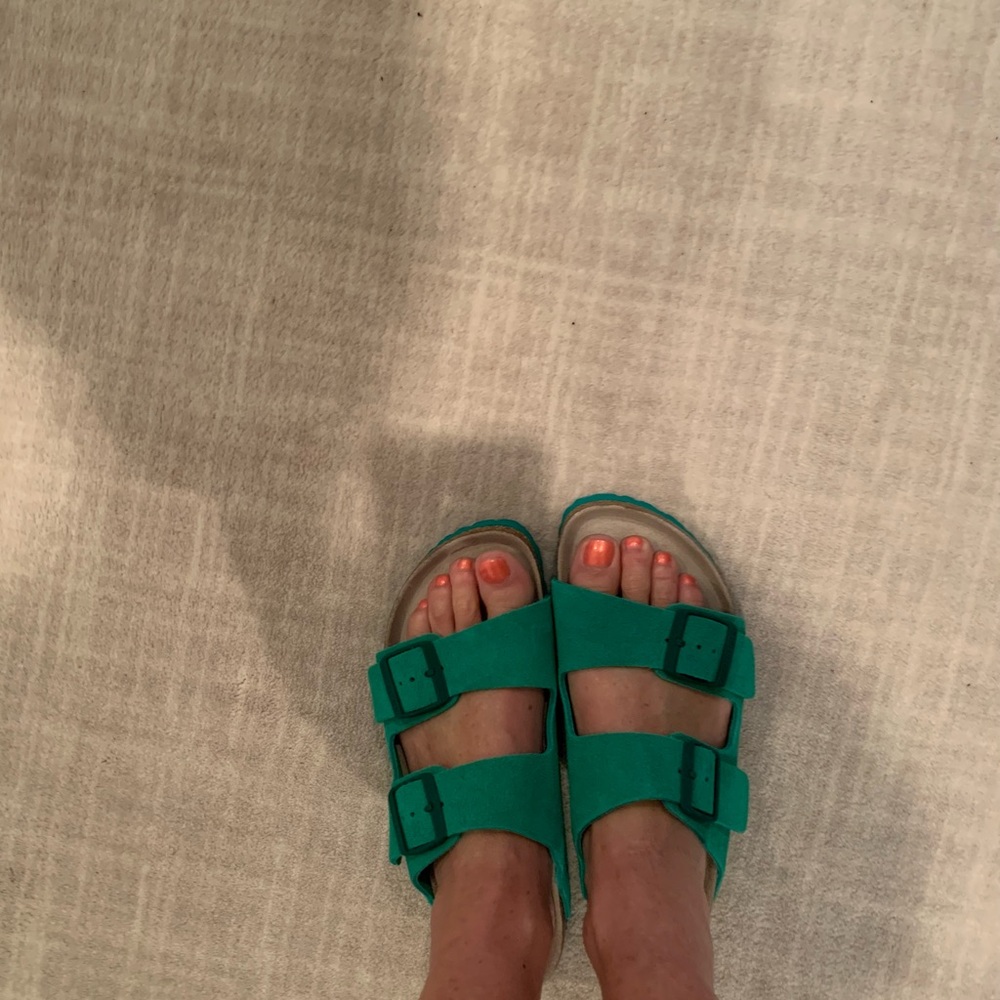 Birkenstock Bold Green big buckle Arizona, size 39, US 8.  Never worn, with box.